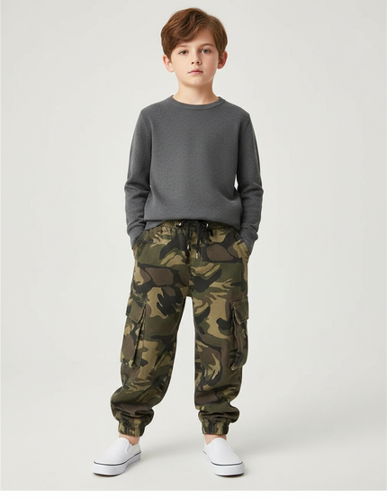 Pantalon Parachute Cargo Camouflage Ample Garçon Décontracté - Imprimé Toile