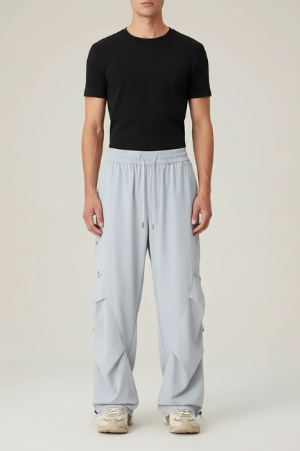 Pantalon Parachute Gris Ample Homme Décontracté - Polyester