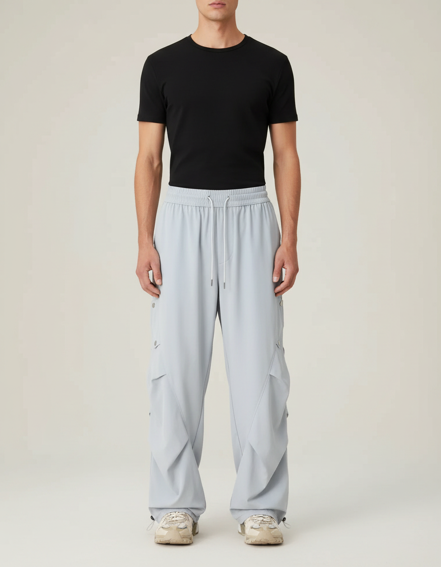 Pantalon Parachute Gris Ample Homme Décontracté - Polyester