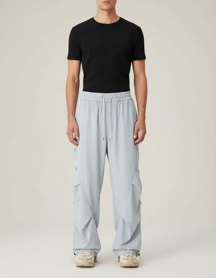 Pantalon Parachute Gris Ample Homme Décontracté - Polyester