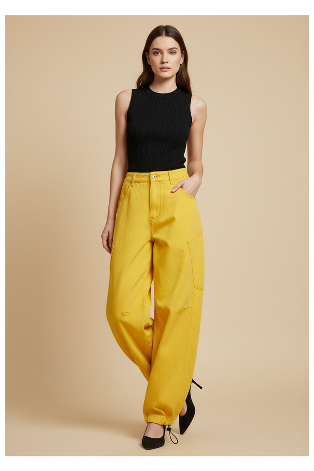 Pantalon Parachute Jaune Cargo Ample Femme Chic - Toile