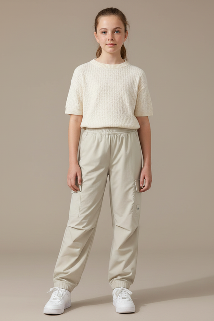 Pantalon Parachute Beige Cargo Léger Fille Décontracté - Polyester