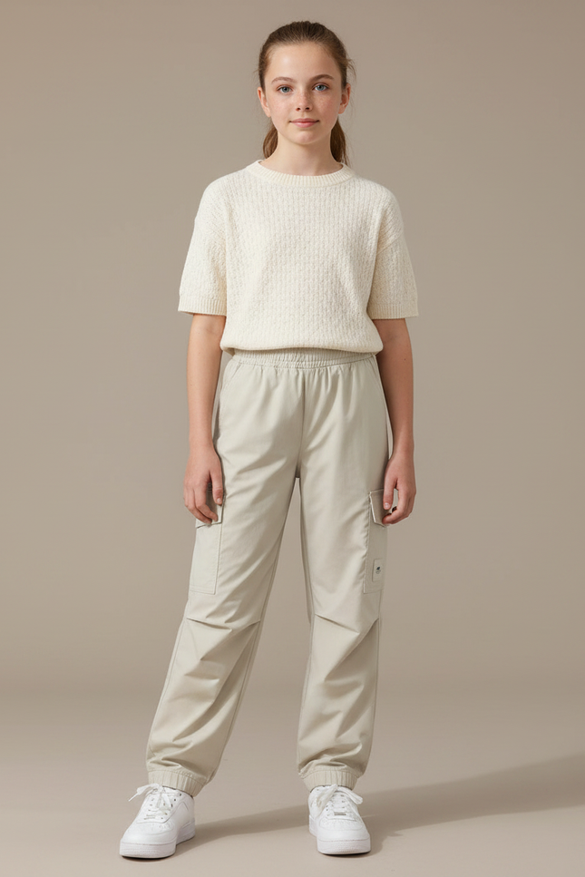 Pantalon Parachute Beige Cargo Léger Fille Décontracté - Polyester