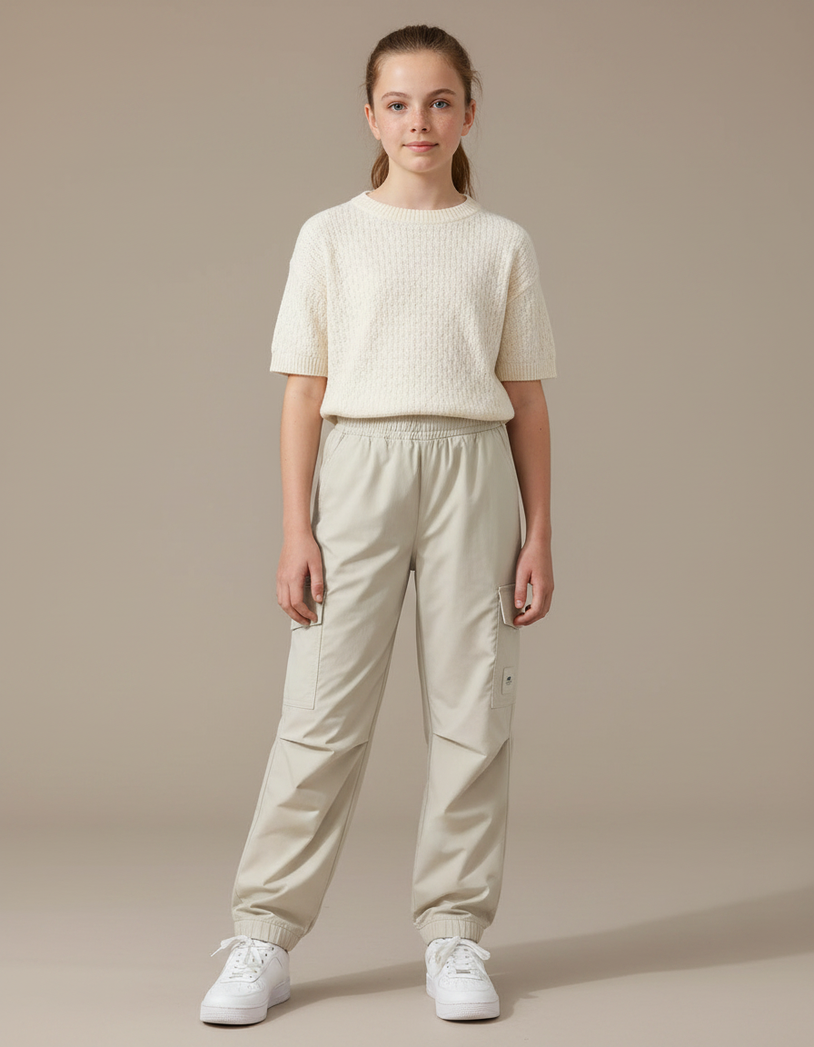 Pantalon Parachute Beige Cargo Léger Fille Décontracté - Polyester
