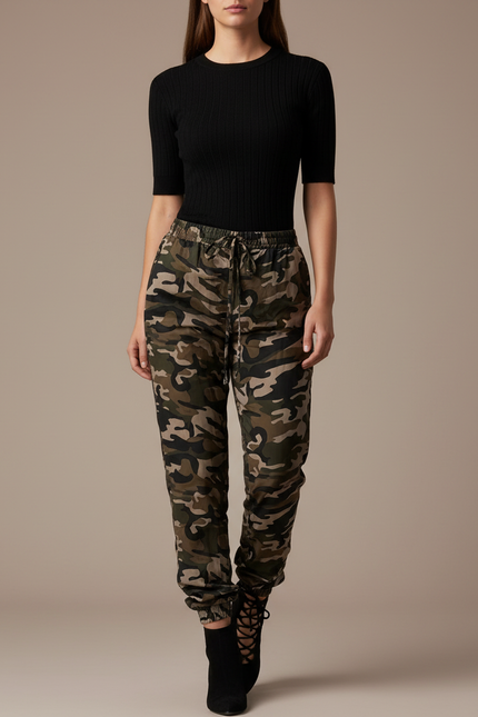 Pantalon Parachute Camouflage Cargo Décontracté Femme - Multicolore Polyester