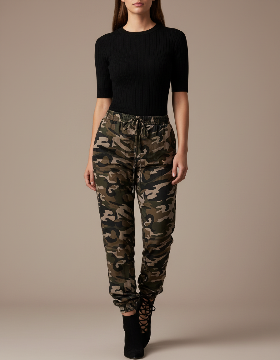 Pantalon Parachute Camouflage Cargo Décontracté Femme - Multicolore Polyester