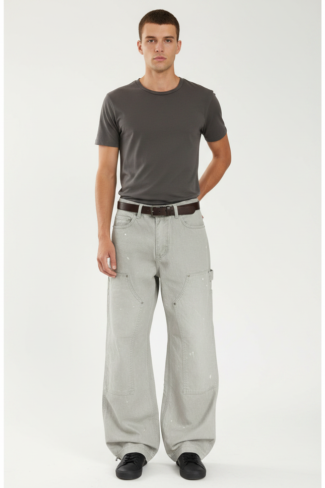 Pantalon Parachute Gris Ample Décontracté Homme Large - Toile