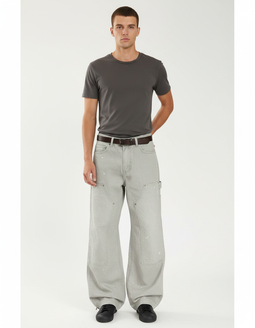 Pantalon Parachute Gris Ample Décontracté Homme Large - Toile