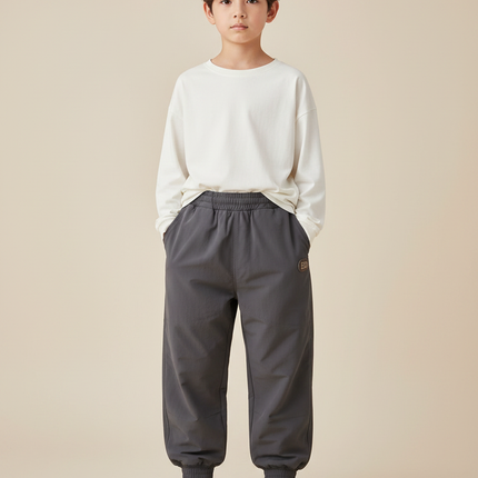 Pantalon Parachute Gris Ample Enfants Jogger Élastiqué - Polyester