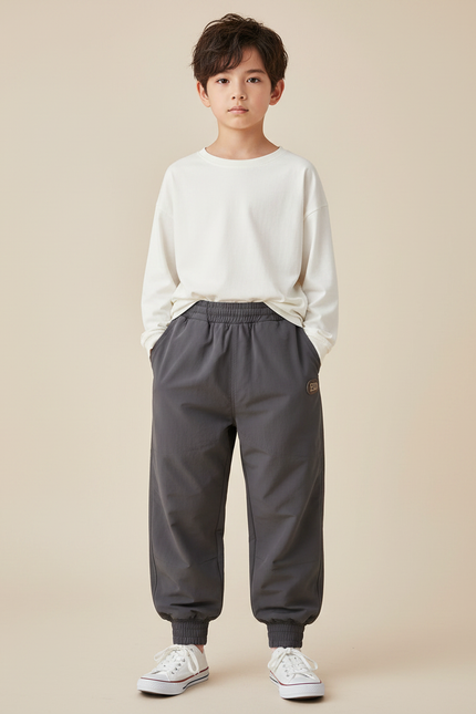 Pantalon Parachute Gris Ample Enfants Jogger Élastiqué - Polyester