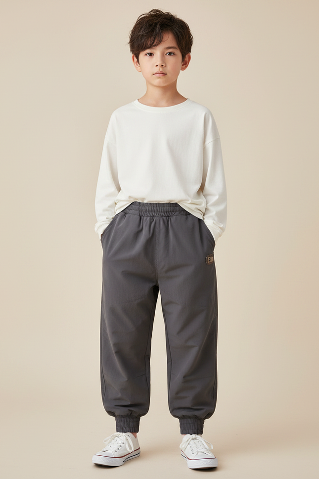 Pantalon Parachute Gris Ample Enfants Jogger Élastiqué - Polyester