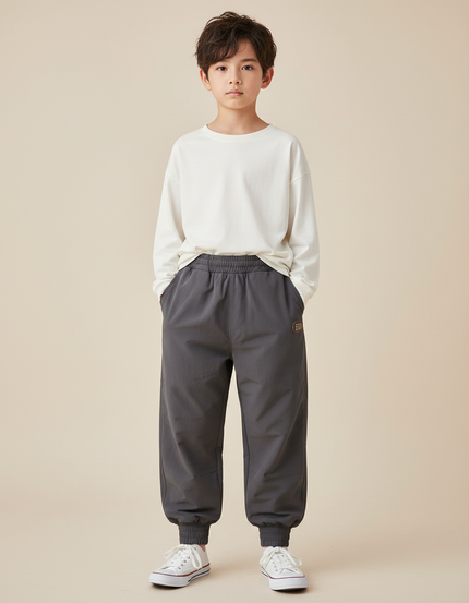 Pantalon Parachute Gris Ample Enfants Jogger Élastiqué - Polyester