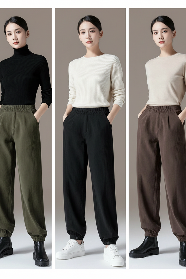 Pantalon Parachute Harem Vert Kaki Ample Décontracté Élastique - Cordé