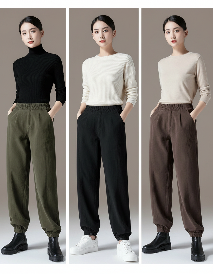 Pantalon Parachute Harem Vert Kaki Ample Décontracté Élastique - Cordé