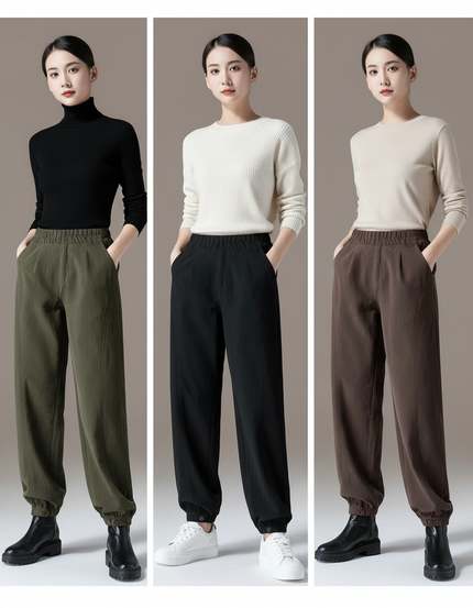 Pantalon Parachute Harem Vert Kaki Ample Décontracté Élastique - Cordé