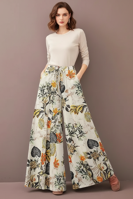 Pantalon Parachute Imprimé Floral Fluide Bohème Femme - Lin