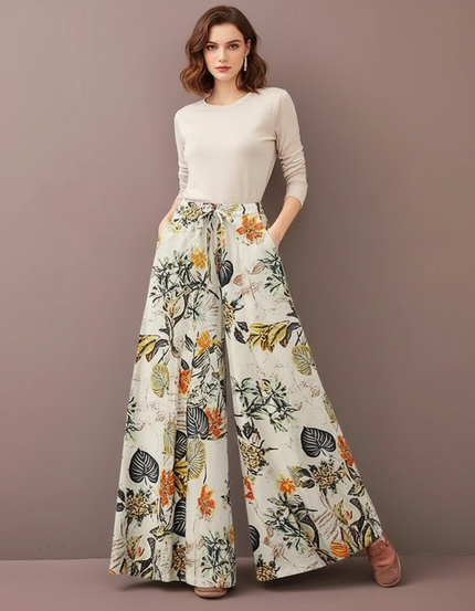Pantalon Parachute Imprimé Floral Fluide Bohème Femme - Lin