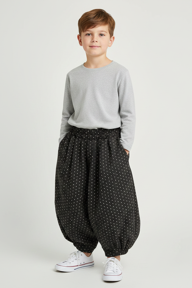 Pantalon Parachute Noir Ample Points Enfant Coton