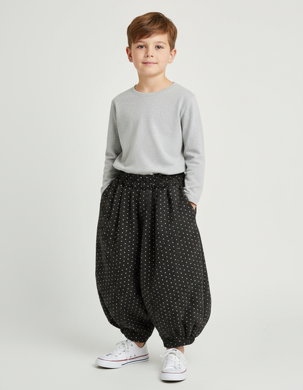 Pantalon Parachute Noir Ample Points Enfant Coton