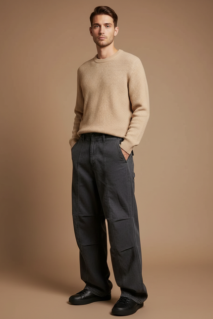 Pantalon Parachute Homme Gris Décontracté Ample - Jean