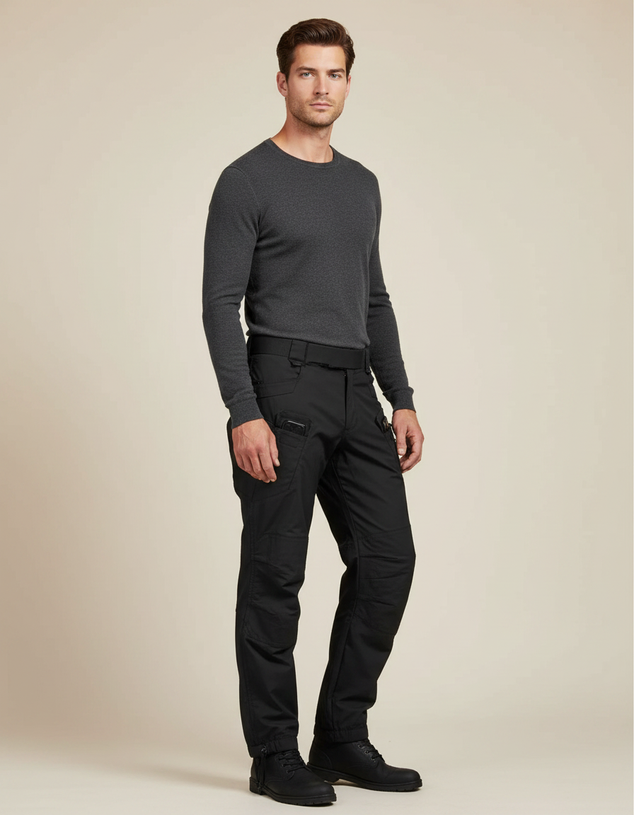 Pantalon Parachute Noir Cargo Technique Homme - Polyester
