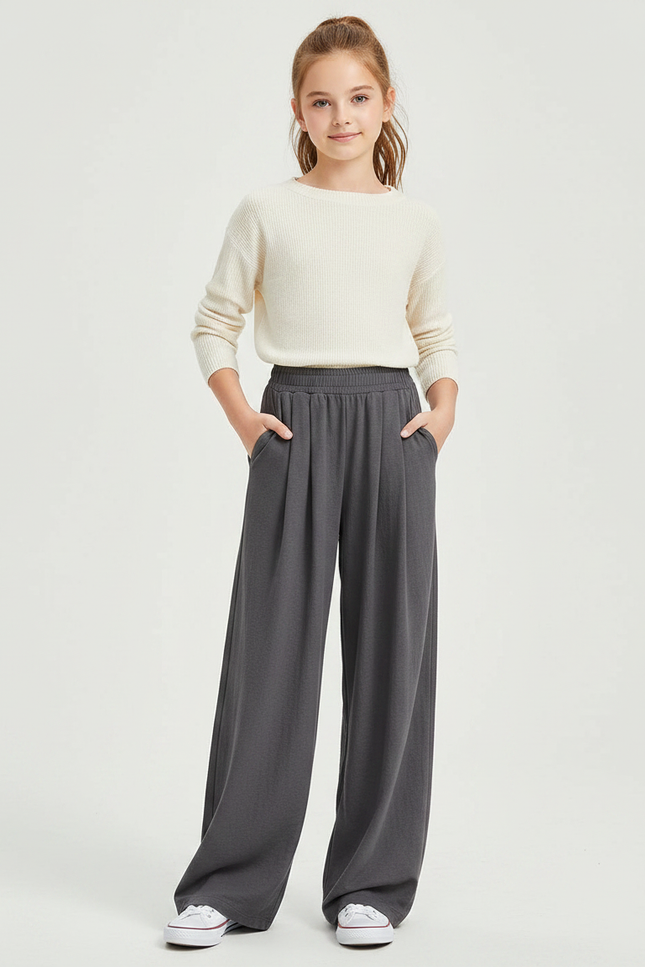 Pantalon Parachute Gris Ample Confortable Fille Décontracté - Molleton