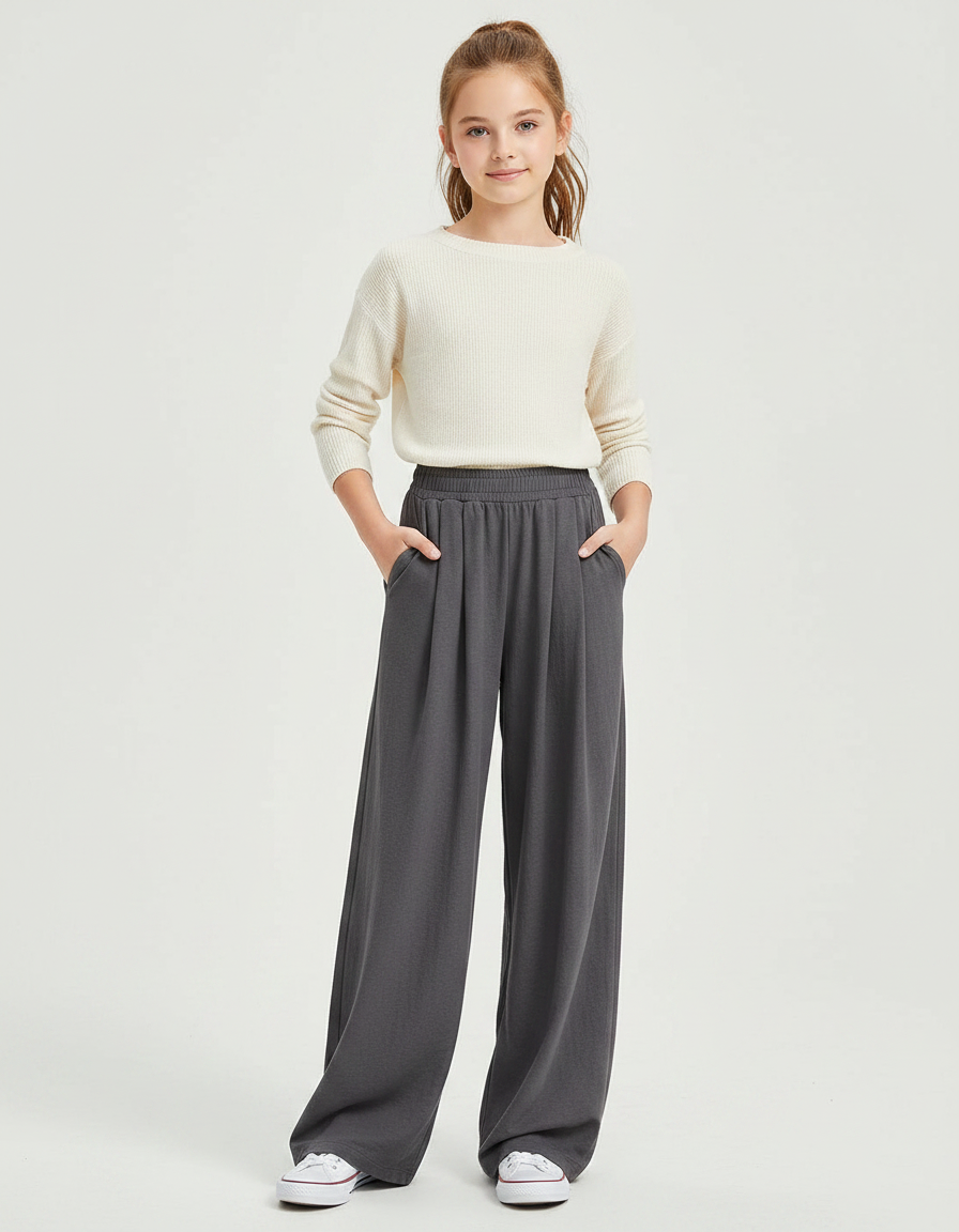 Pantalon Parachute Gris Ample Confortable Fille Décontracté - Molleton