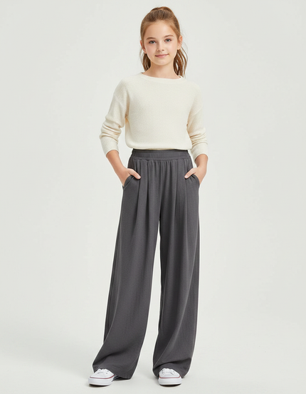 Pantalon Parachute Gris Ample Confortable Fille Décontracté - Molleton
