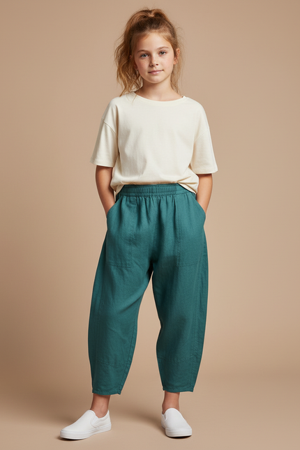 Pantalon Parachute Vert Ample Coton Lin Enfant