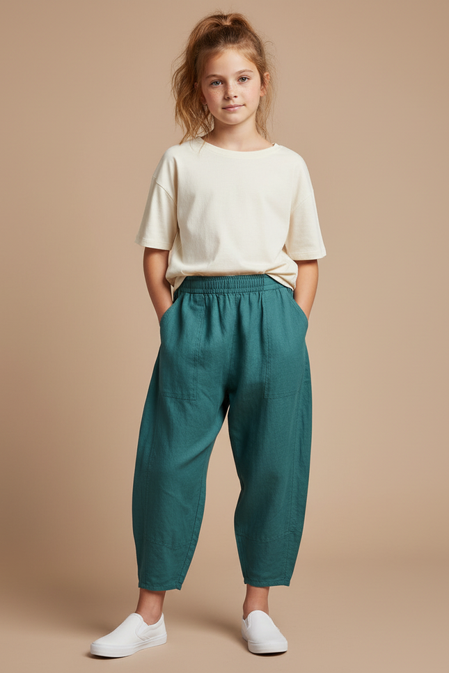 Pantalon Parachute Vert Ample Coton Lin Enfant