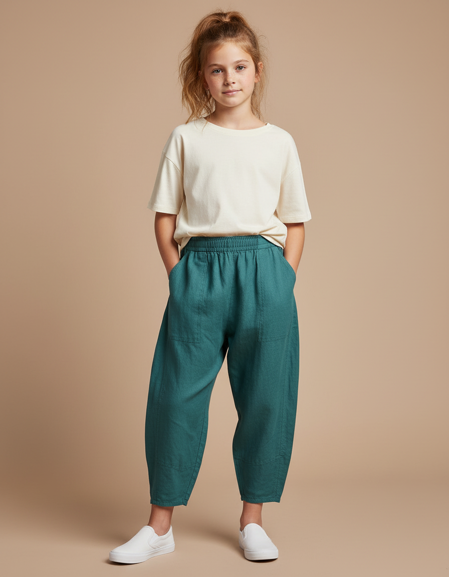 Pantalon Parachute Vert Ample Coton Lin Enfant