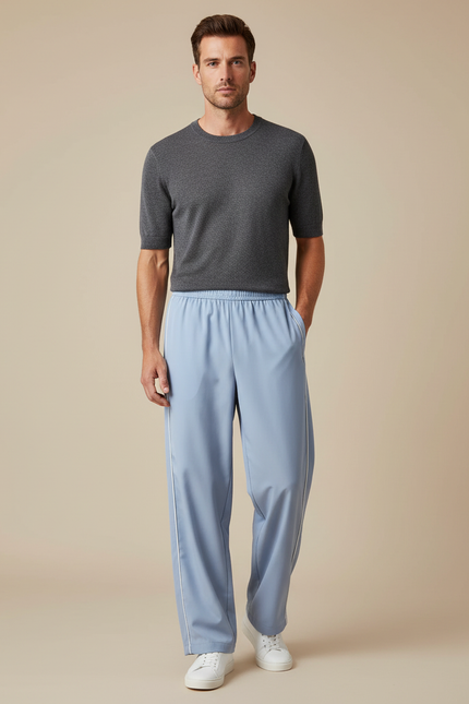 Pantalon Parachute Bleu Ciel Ample Homme Décontracté - Polyester