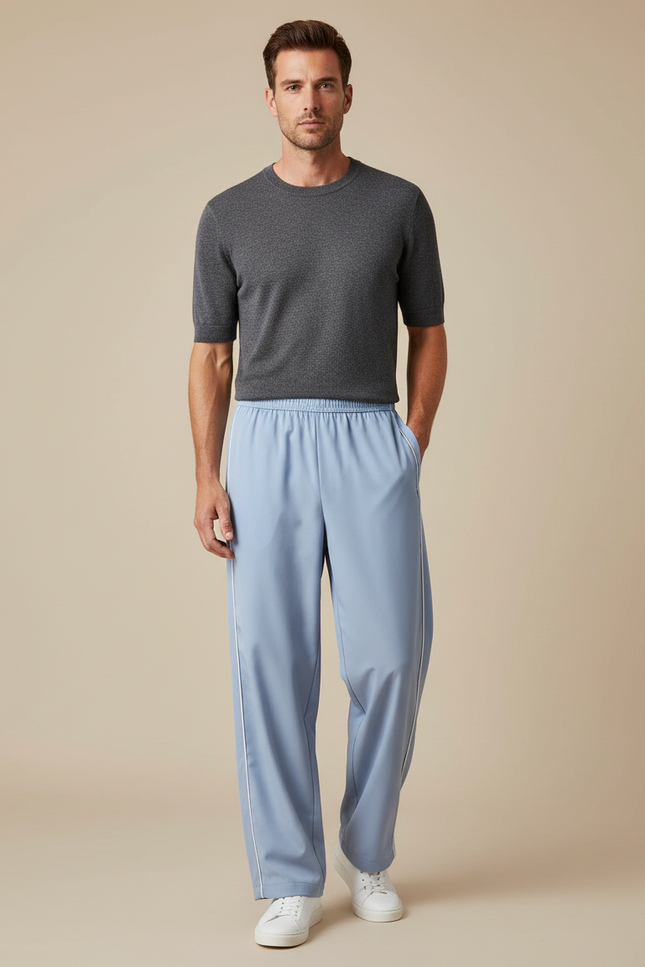 Pantalon Parachute Bleu Ciel Ample Homme Décontracté - Polyester