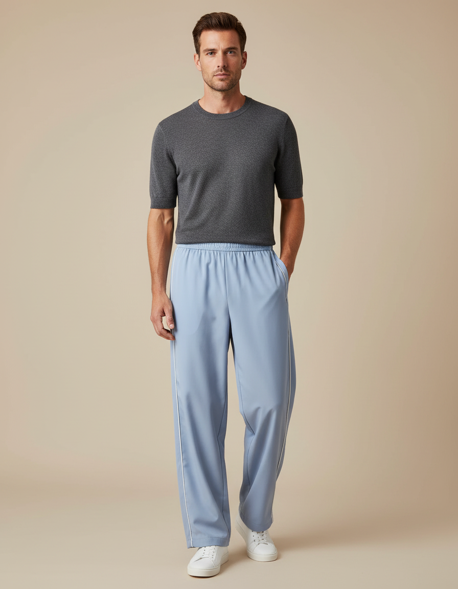 Pantalon Parachute Bleu Ciel Ample Homme Décontracté - Polyester