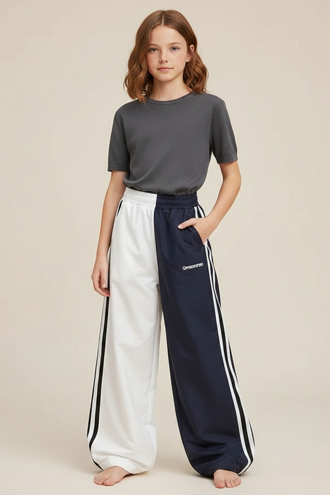 Pantalon Parachute Bicolore Rayures Ample Décontracté Enfant - Multicolore Polyester