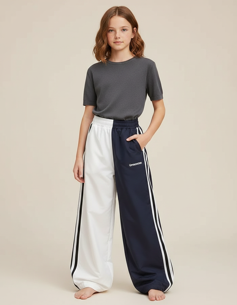 Pantalon Parachute Bicolore Rayures Ample Décontracté Enfant - Multicolore Polyester