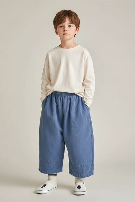 Pantalon Parachute Bleu Ample Coton Enfant Décontracté