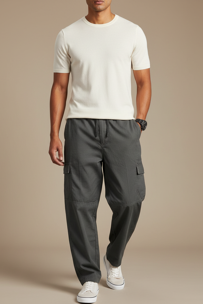 Pantalon Parachute Homme Kaki Cargo - Toile