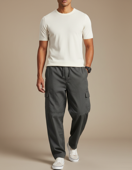 Pantalon Parachute Homme Kaki Cargo - Toile