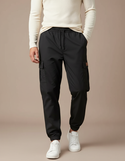 Pantalon Parachute Noir Cargo Cordon Homme - Polyester