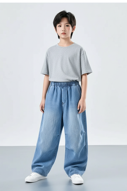 Pantalon Parachute Denim Ample Bleu Décontracté Enfant - Jean