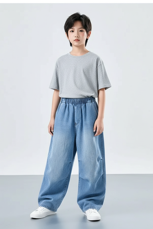 Pantalon Parachute Denim Ample Bleu Décontracté Enfant - Jean
