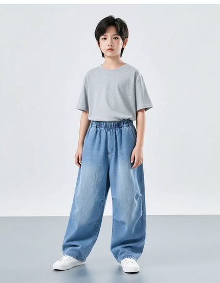 Pantalon Parachute Denim Ample Bleu Décontracté Enfant - Jean