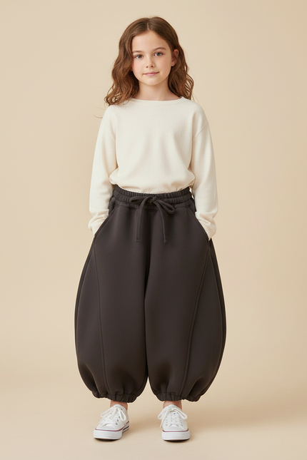 Pantalon Parachute Gris Ample Enfants Épais Hiver - Molleton
