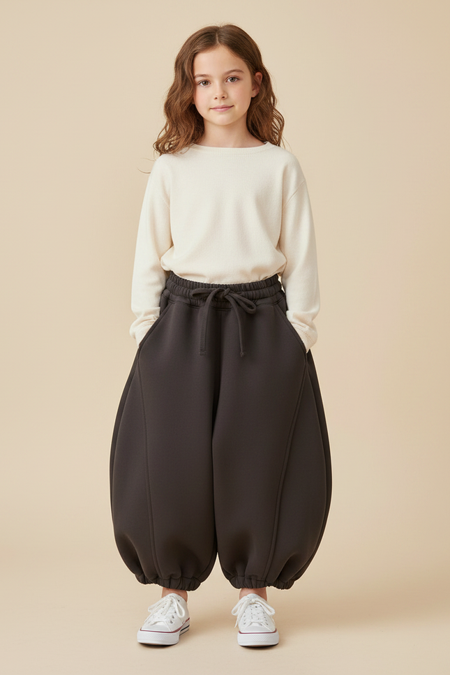 Pantalon Parachute Gris Ample Enfants Épais Hiver - Molleton
