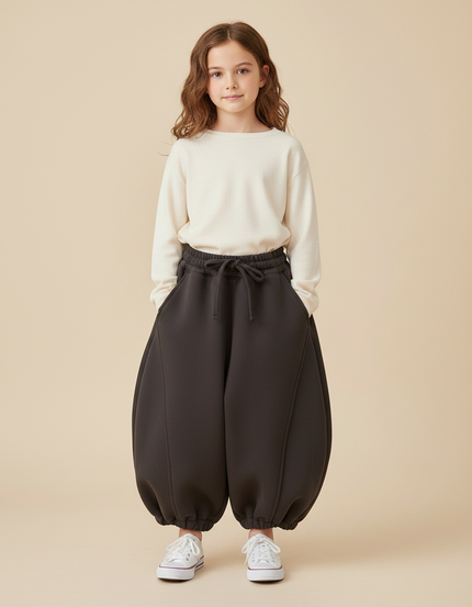 Pantalon Parachute Gris Ample Enfants Épais Hiver - Molleton