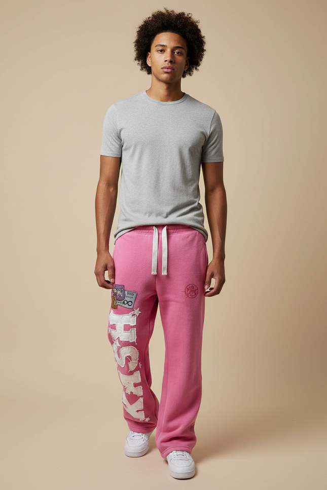 Pantalon Parachute Rose Ample Molleton Imprimé Décontracté