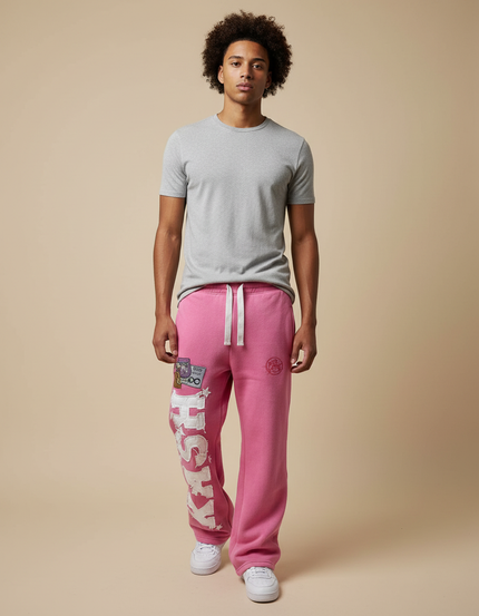 Pantalon Parachute Rose Ample Molleton Imprimé Décontracté