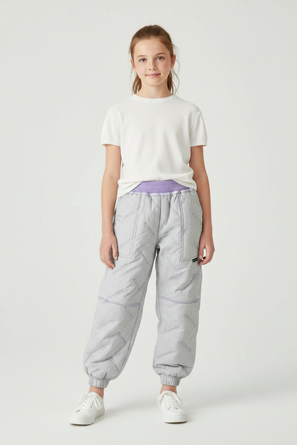 Pantalon Parachute Fille Gris Resserré Aux Chevilles Nylon Streetwear - Polyester