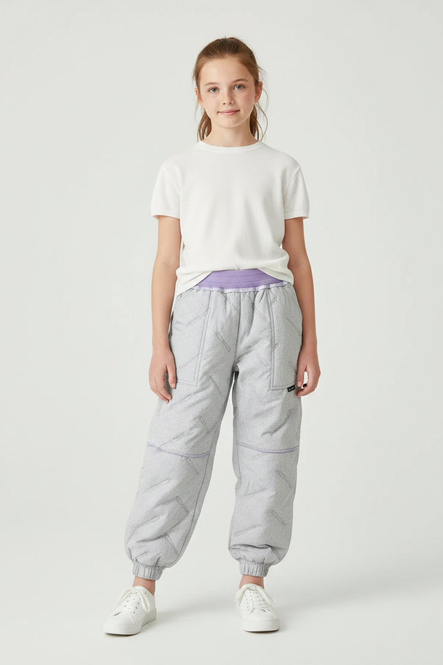 Pantalon Parachute Fille Gris Resserré Aux Chevilles Nylon Streetwear - Polyester
